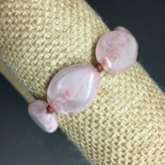 Oval Bead Stretch Bracelet Barbie Soft Pink Brown Cottage Granny Retro BoHo - Picture 3 of 5